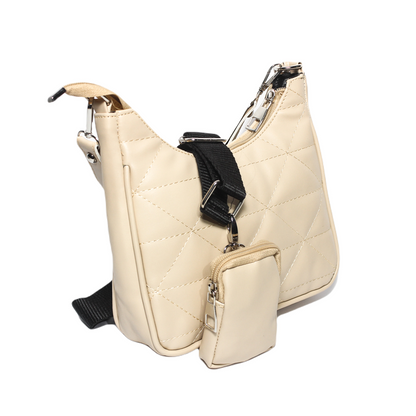 Glitter Women Bag with Cross Hand - Beige