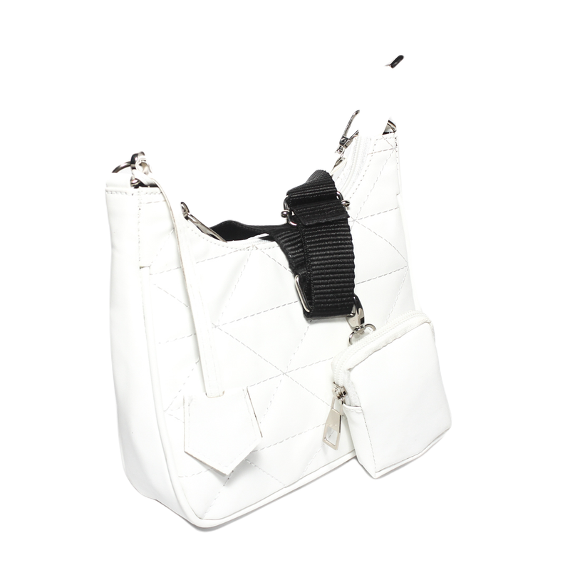 Glitter Women Bag with Cross Hand - White