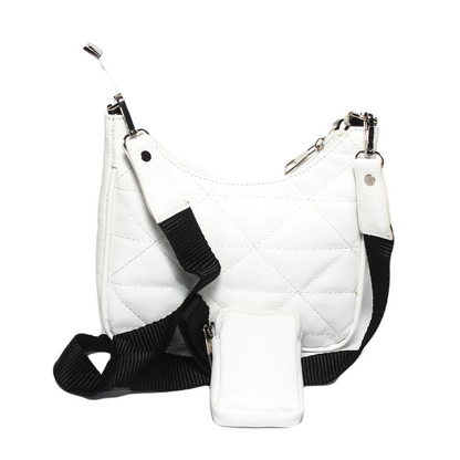 Glitter Women Bag with Cross Hand - White