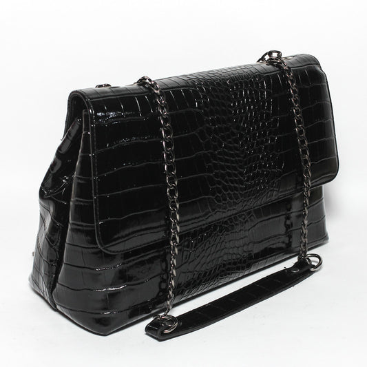 Glitter Women Bag with Cross Hand - Black