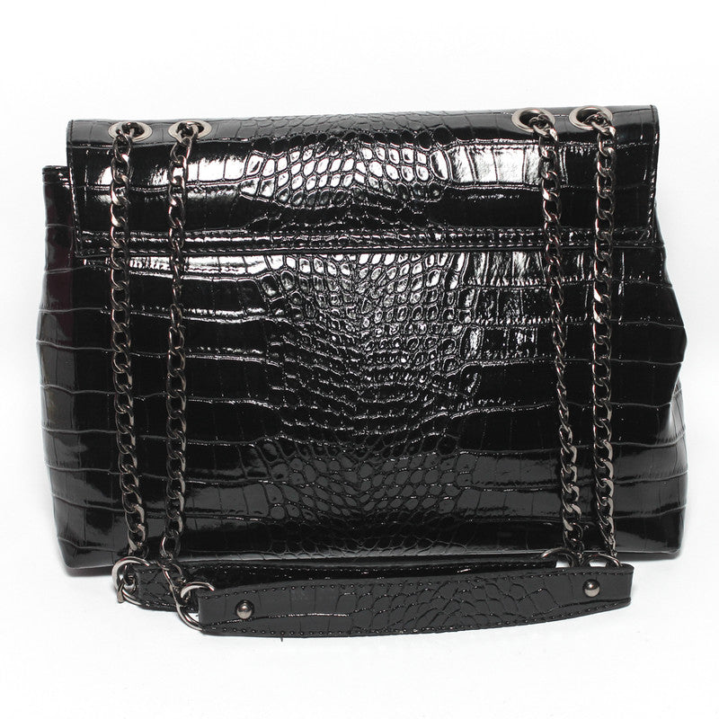 Glitter Women Bag with Cross Hand - Black