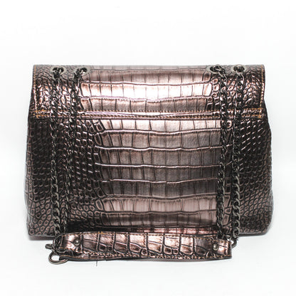 Glitter Women Bag with Cross Hand - Bronze