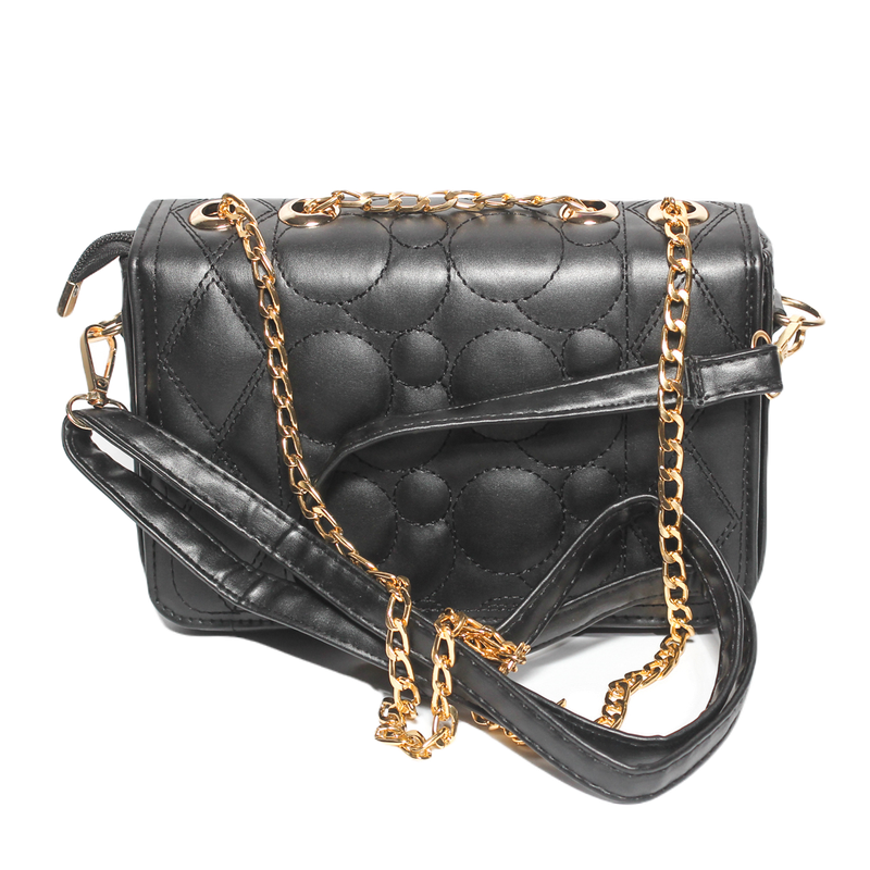 Glitter Women Bag with Cross Hand - Black