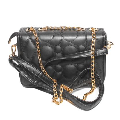 Glitter Women Bag with Cross Hand - Black