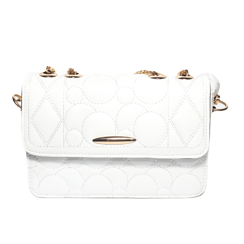 Glitter Women Bag with Cross Hand - White