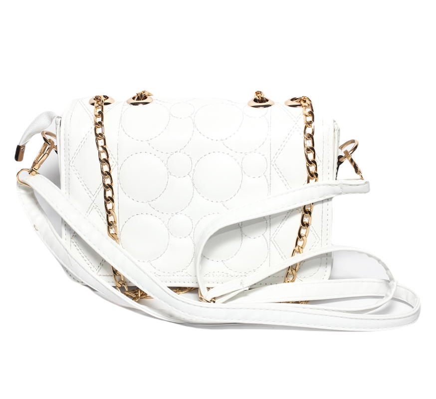 Glitter Women Bag with Cross Hand - White