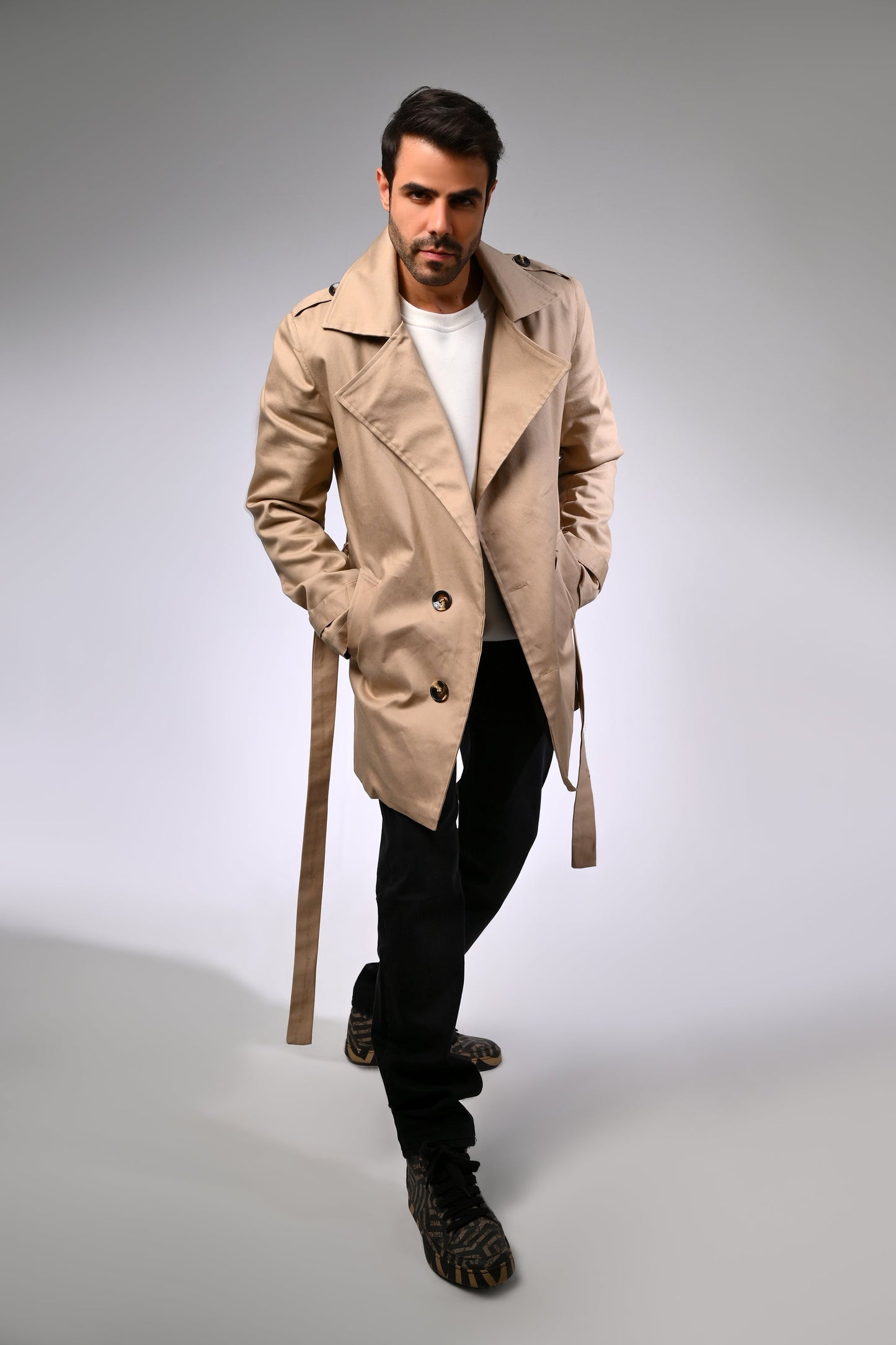 Beige Gabardine Trench Jacket