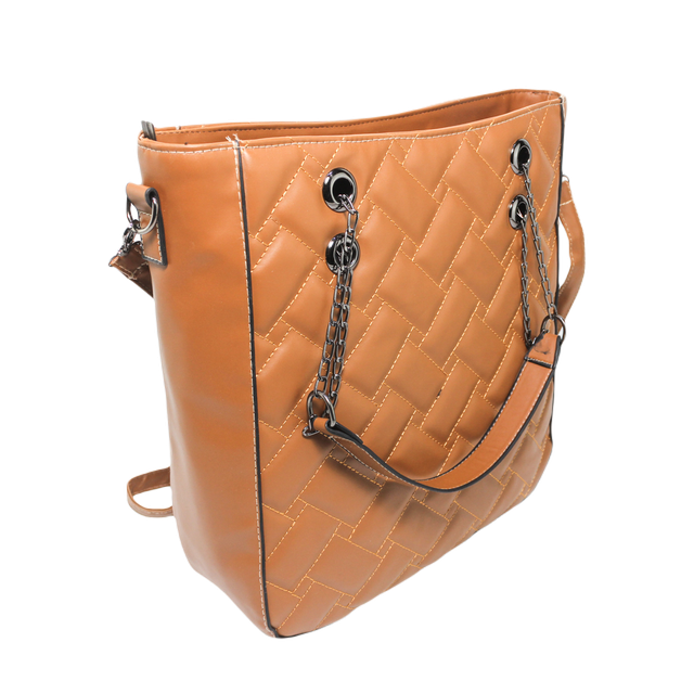 Faux Leather Shoulder Bag - Light Brown