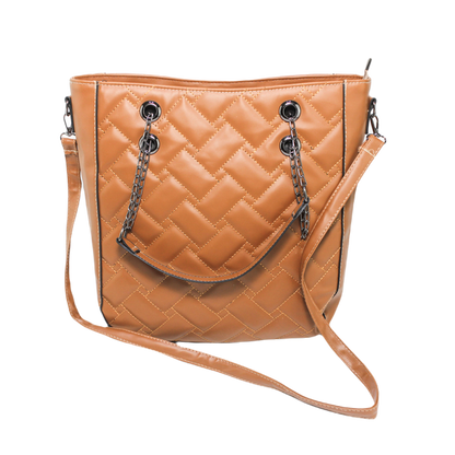 Faux Leather Shoulder Bag - Light Brown