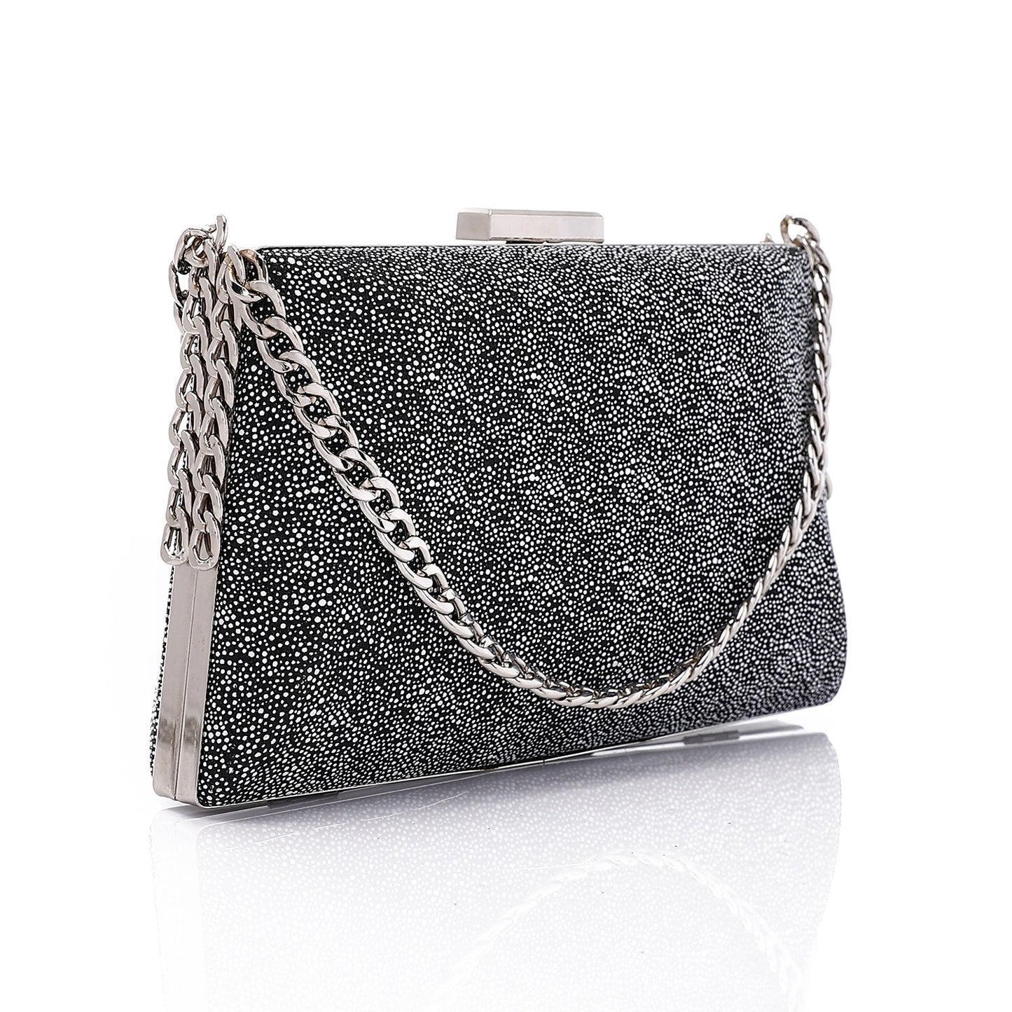 One Main Compartment Synthetic Glittery Clutch