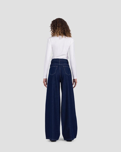 Basic Wide-Leg Pants in Raw Blue