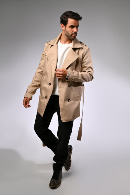 Beige Gabardine Trench Jacket