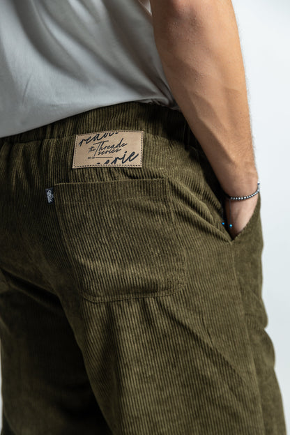 Wide Leg Corduroy Pants - Olive Green