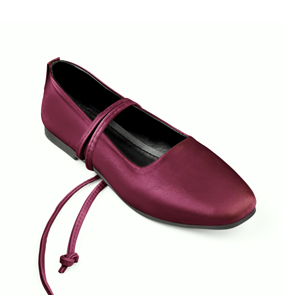 Faux Leather Bailatira Scrunched Flats - Burgundy