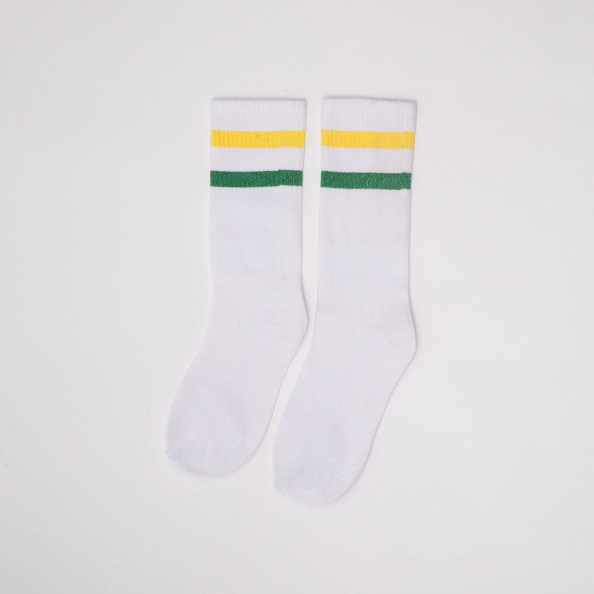 Cotton Basic Striped Crew Socks – White
