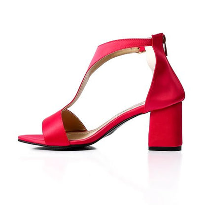 Leather Sandals Back Zipper Closure - Red