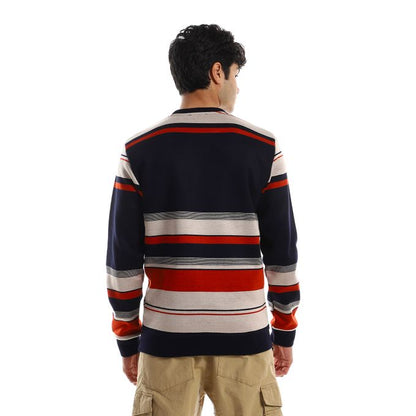 Striped Round Neck Fleece Sweatshirt