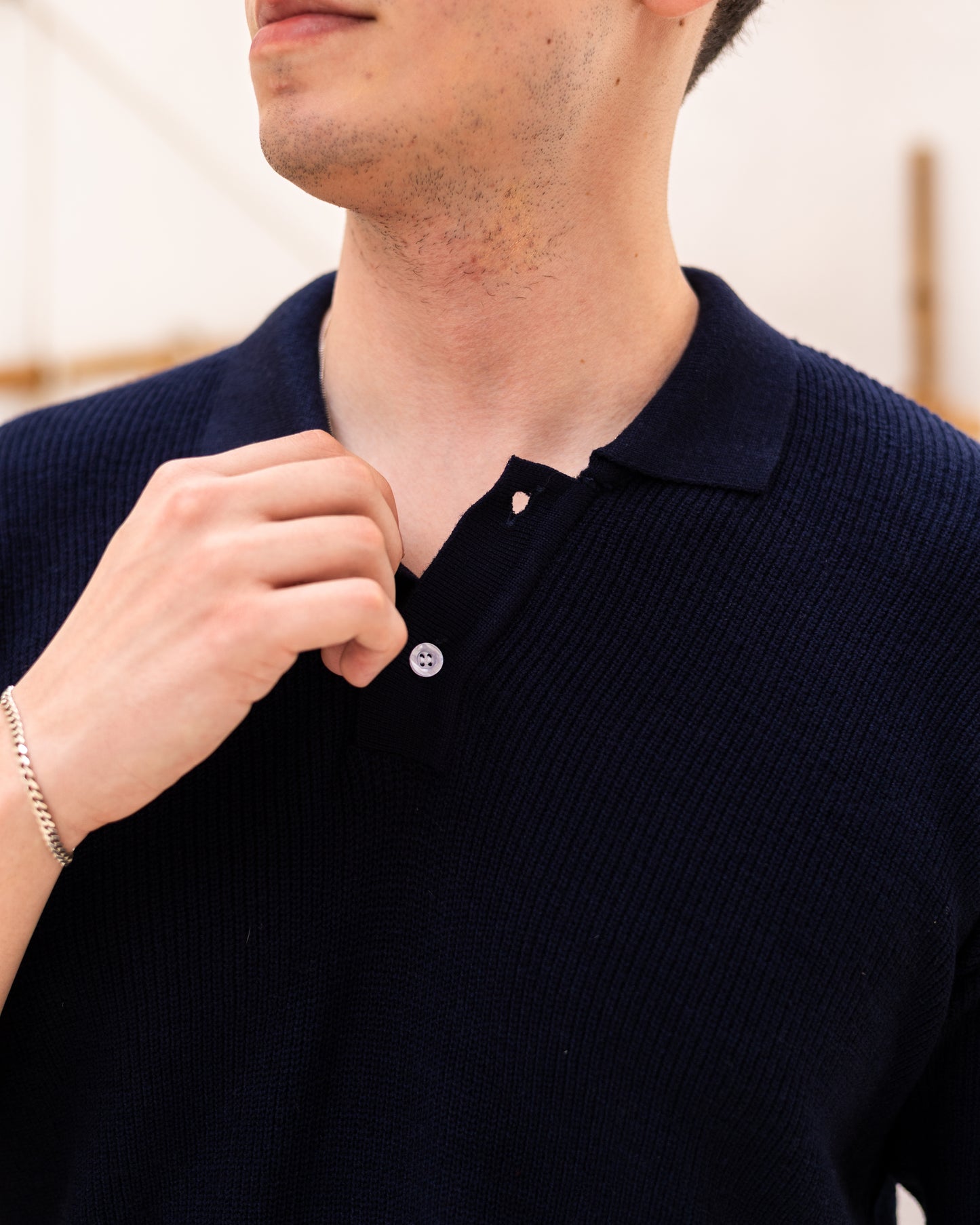 Knitted Polo T-Shirt - Navy Blue