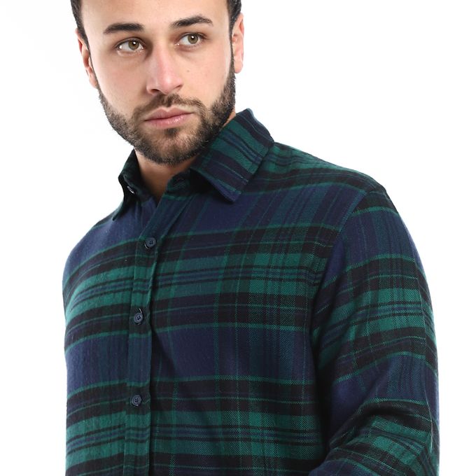 Windowpane Pattern Buttons Down Closure Shirt