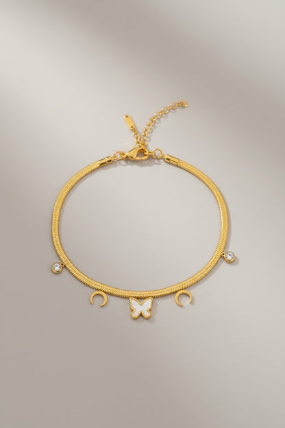 Stainless Steel Butterfly & Crescent Charm Bracelet – Gold