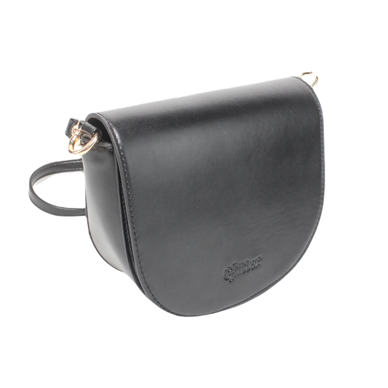 Faux Leather Flap Crossbody Bag – Black
