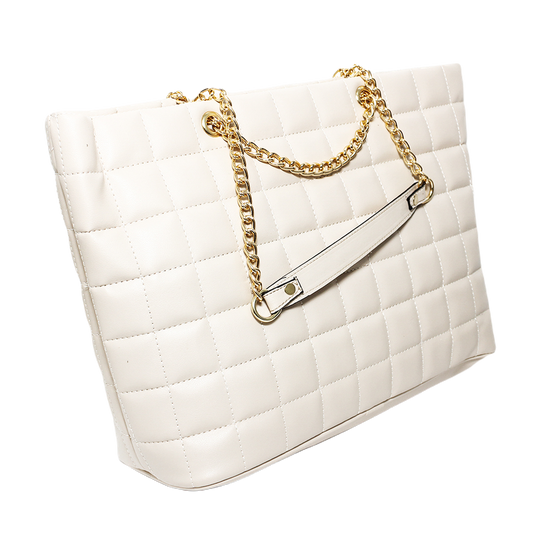 Faux Leather Chain Tote Handbag – Off White
