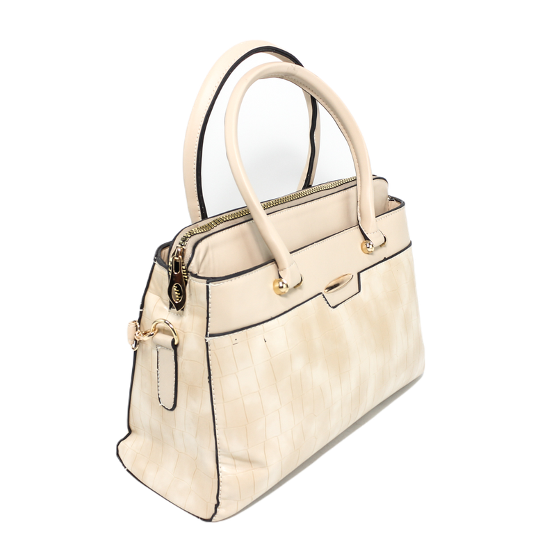 Faux Leather Croc-Embossed Tote Handbag – Beige