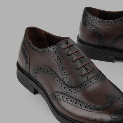 Genuine Leather Oxford Brogue Shoes-Brown