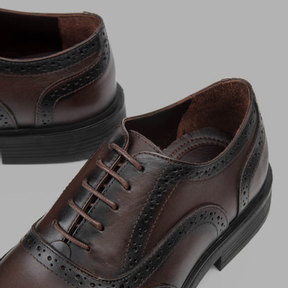 Genuine Leather Oxford Brogue Shoes-Brown