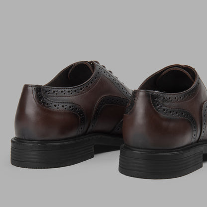 Genuine Leather Oxford Brogue Shoes-Brown