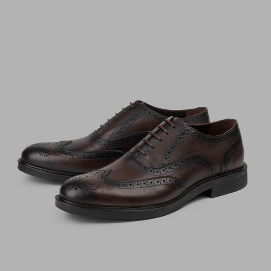 Genuine Leather Oxford Brogue Shoes-Brown