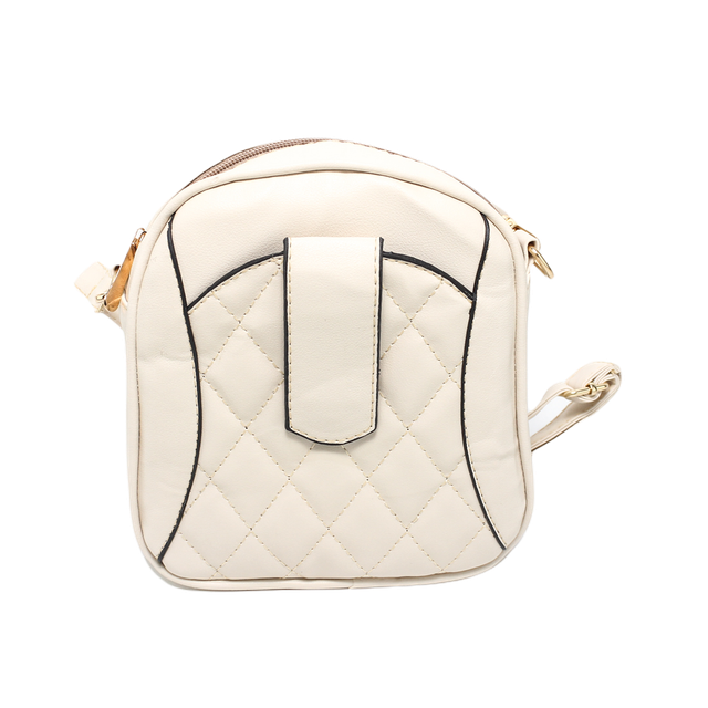 Faux Leather Quilted Mini Cross Bag - Beige