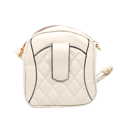 Faux Leather Quilted Mini Cross Bag - Beige