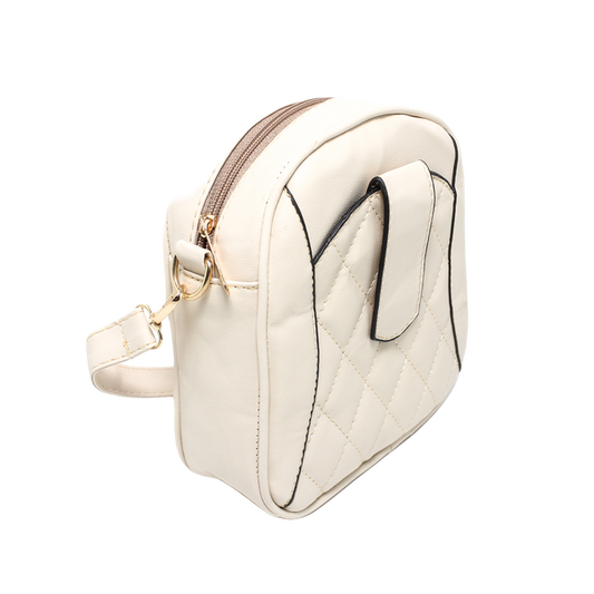 Faux Leather Quilted Mini Cross Bag - Beige