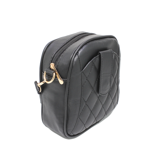 Faux Leather Quilted Mini Cross Bag - Black