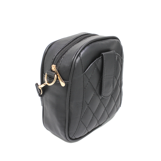 Faux Leather Quilted Mini Cross Bag - Black