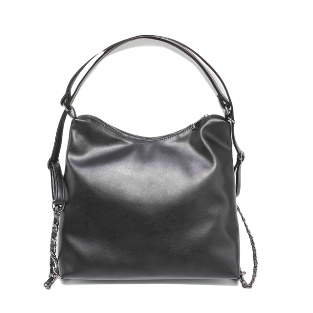 Faux leather Stylish Bag with Cross Hand - Black