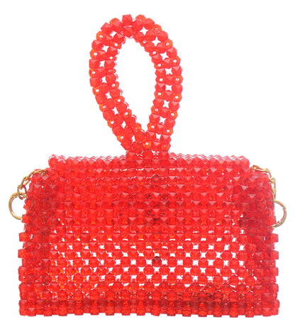 Red Rectangular Bag with Long Gold Handle