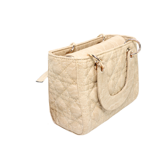 Faux Leather Elegant  Hand Bag - Beige