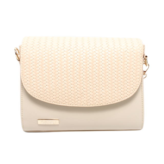 Faux Leather Stylish Shoulder Bag - Beige