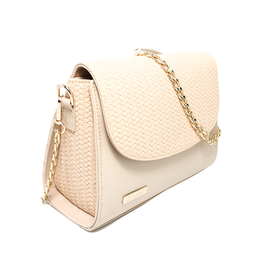 Faux Leather Stylish Shoulder Bag - Beige