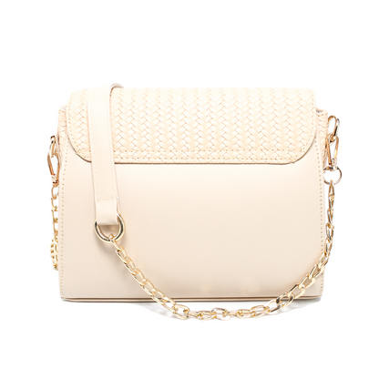Faux Leather Stylish Shoulder Bag - Beige
