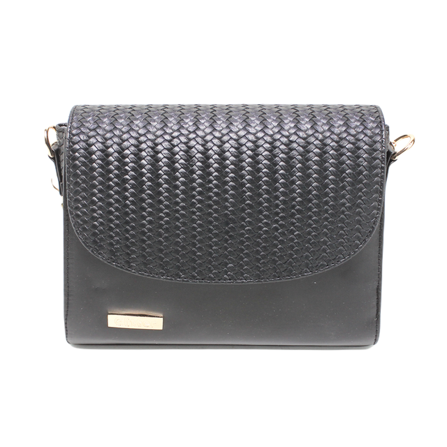 Faux Leather Stylish Shoulder Bag - Black