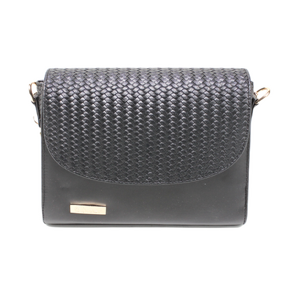 Faux Leather Stylish Shoulder Bag - Black