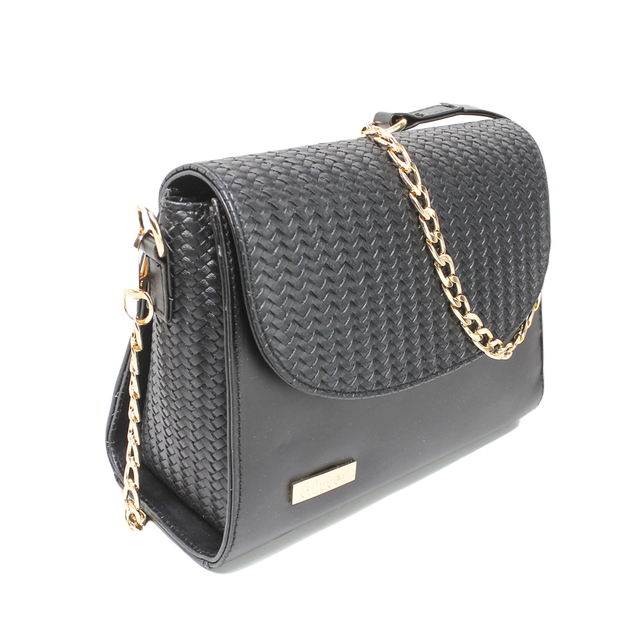 Faux Leather Stylish Shoulder Bag - Black