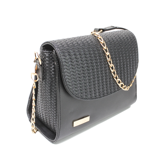 Faux Leather Stylish Shoulder Bag - Black