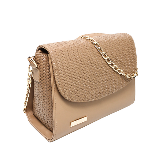 Faux Leather Stylish Shoulder Bag - Light Brown