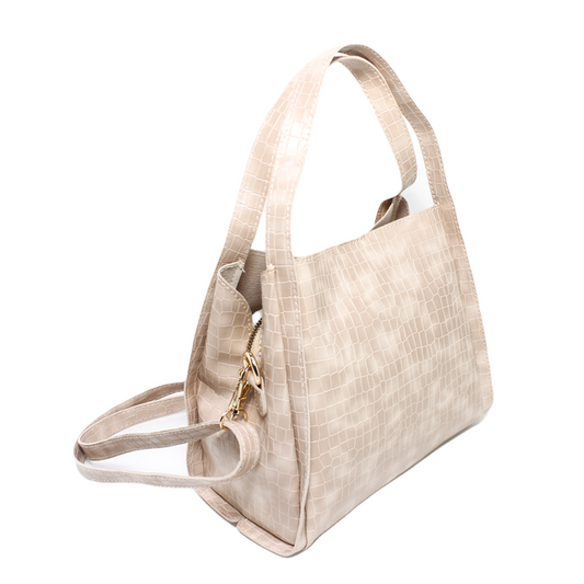 Faux Leather Elegant Handbags - Beige