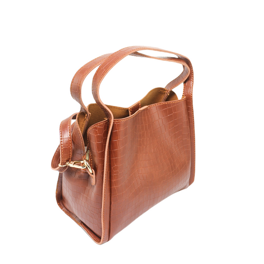 Faux Leather Elegant Handbags - Camel