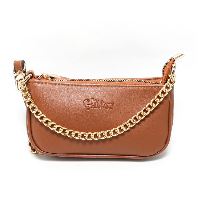 Faux Leather Chain Crossbody Handbag – Camel